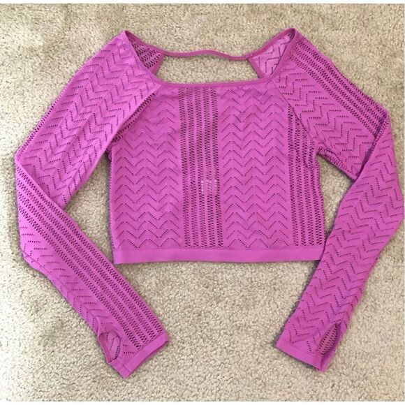 Free People Perforation Nation Long Sleeve Top in Pink Size XL NWOT - Picture 9 of 11